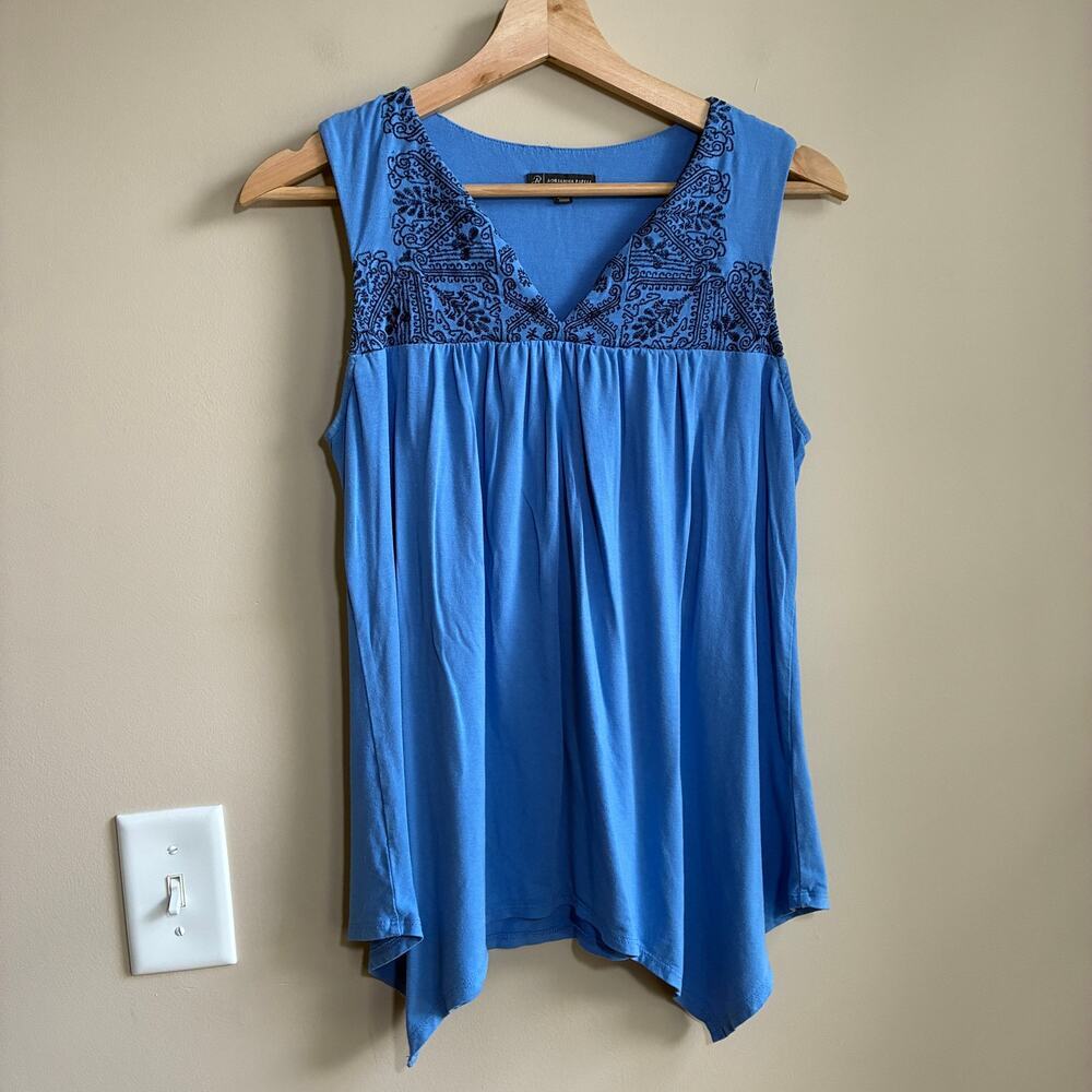 Adrianna Papell blue boho embroidered tank top flowy y2k style women's size S